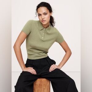 Banana Republic Lightweight Cashmere Short Sleeve Sweater Polo Green Moss size M